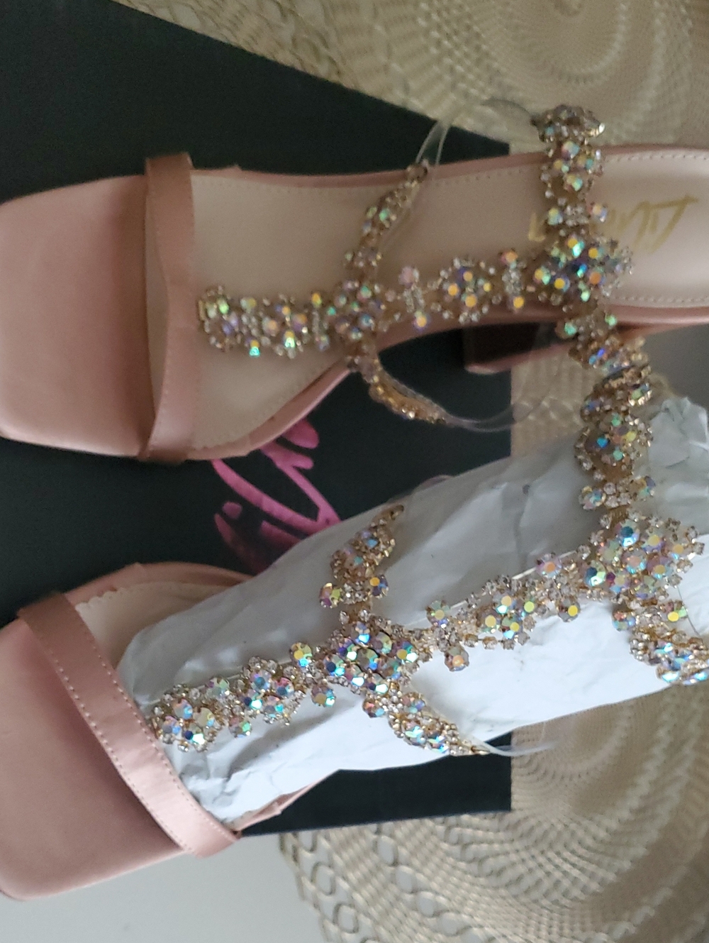 Liliana Blush Pink Satin Crystal Embellished Heels